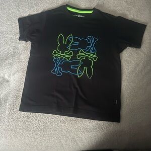 Psycho Bunny Black Tee with Neon Blue and Green Accents